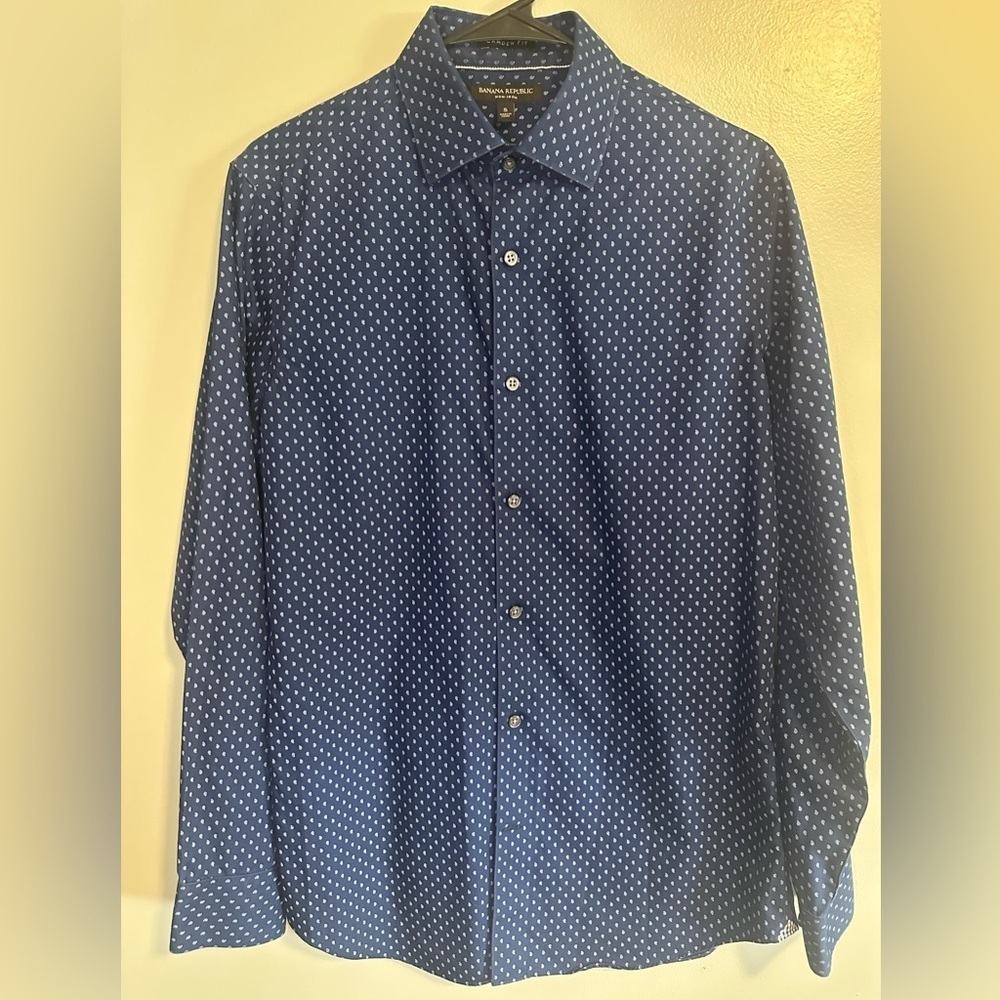 Banana Republic Navy/White Patterned Camden Fit Non Iron long sleeve size Small